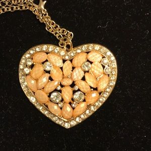 Pink, White, Gold, and Rhinestone Heart Pendant